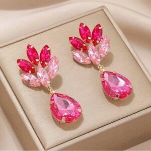 Fashion Jewelry Pink and Gold Teardrop Earrings